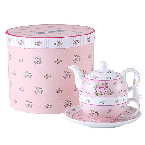 London Boutique Teekanne und Tasse, Vintage, Rose, Viktoria, Porzellan, in Geschenkbox, Keramik, Rose, 15x15cm