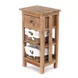 DESIGN DELIGHTS TELEFONTISCH Tower | 70x38x28cm (HxBxT), Holz Flurtisch Recyclingholz, mit 2 Rattan Körben und Schublade | Beistelltisch, Flurtisch