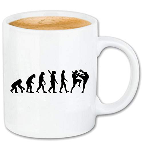 Reifen-Markt Kaffeetasse KICK BOXING - KICKBOXEN - MMA - KAMPFSPORT - KAMPFSPORTUNTERRICHT Keramik 330 ml in Weiß