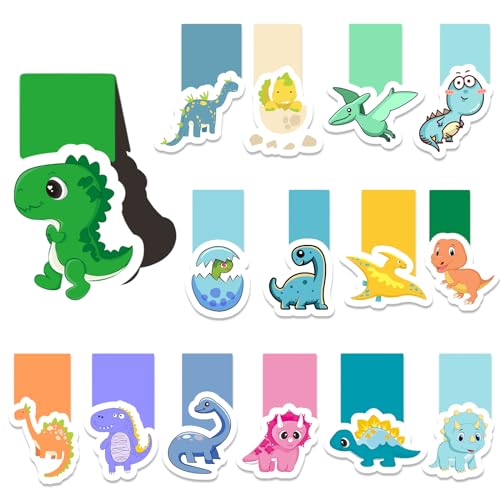Lesezeichen Magnetisch, 30 Stück Lesezeichen Kinder, Tiere Kinder Magnetlesezeichen, Weltraum, Fussball, Dinosaurier, Verkehrsmittel, Magnet Magnetische Lesezeichen für Junge, Mädchen (Dinosaurier)