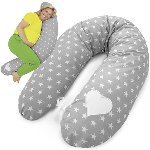 Amilian Stillkissen XXL - Schwangerschaftskissen - Pregnancy Pillow mit Bezug und Füllung - Lagerungskissen Erwachsene Komfortkissen - Seitenschläferkissen - Nursing Pillow - Grau mit Sternen