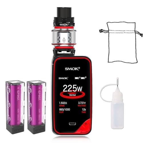 Elektronische Zigarette，Smok 225W X priv Kit mit Farbenfroh Screen, 8ml Verdampfer TFV12 Prinz Tank und wiederaufladbaren 2*Batterien, kein Nikotin, keine Flüssigkeit (Schwarz Rot)