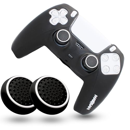 MatoSan® PS5 Controller Skin mit Grip - Hochwertige Hülle & Cover, Anti-Rutsch Case für verbesserte Kontrolle - Inklusive präziser Thumb-Stick Kappen, Ideal für PS5 Controller Zubehör (Schwarz)