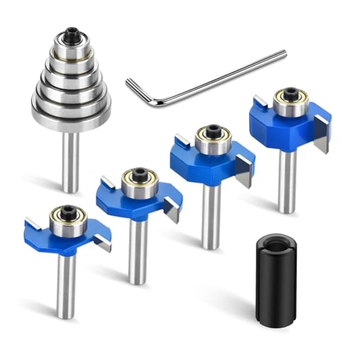 NONDK Router-Bit-Set, 1/4-Zoll-Schaft mit 6 Kugellagern, Fräsbohrer für Holznuten, mit Zange für Router von 1/2 bis 1/4 Zoll