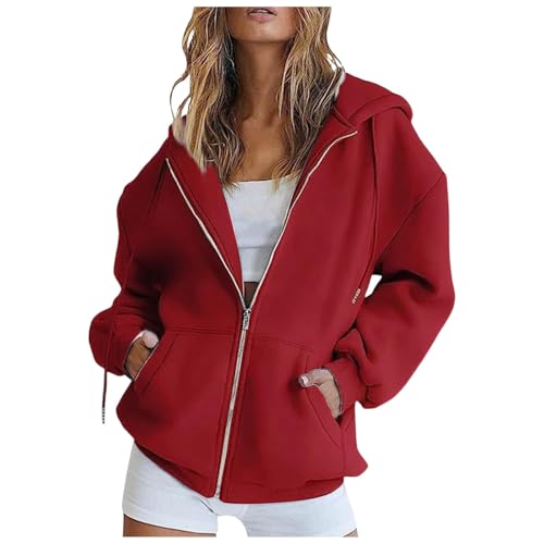 Beokeuioe Sweatjacke Damen Oversize Sommer Sweatshirt Jacke Mit Kapuze - Baumwoll Zipper Hoodie Kapuzenjacke Langarm Sweatshirt Sport Style Casual Kapuzenpullover Mit Reißverschluss