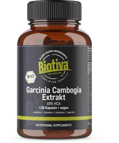 Garcinia Cambogia Extrakt Bio hochdosiert 120 Kapseln - 2 Monatsdosis - vegan - Malabar Tamarinde - hergestellt und kontrolliert in Deutschland - Biotiva