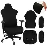 JIANGZHIB 4 Stück Gaming Stuhl Bezug, Gaming Stuhlhussen Schwarze, Dehnbare Abnehmbar Waschbar mit Armlehnen Stuhlüberzug, Gamingstuhl Bezüge für Computerstuhl, Gamning-Stuhl, Drehstuhl, Sessel