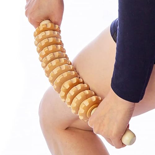 Massageroller,Accessories Anti Cellulite Massage Massagegerät,Massagerolle Körper Roller für Beine,Massagerolle Körper Roller mit Griff Massage Holz