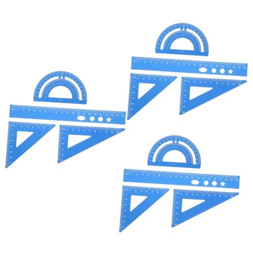 KALLORY 3 Boxen Legerabdeckung von Aluminiumlegierungen Sekundarschulbedarf gerade Herrscher Lineal Winkelmesser zeichnen Schulset multifunktionales Lineal-Kit Messset Blue