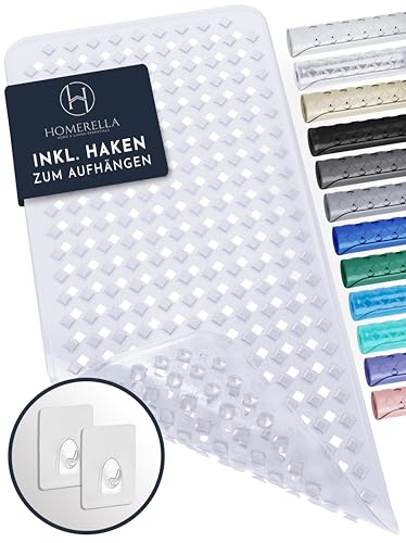 Homerella Badewannenmatte rutschfest Hautsensitiv 88x39cm, INKL. AUFHÄNGUNG | Antirutschmatte Badewanne BPA frei | Duschmatte schimmelresistent & maschinenwaschbar | Badematte rutschfest