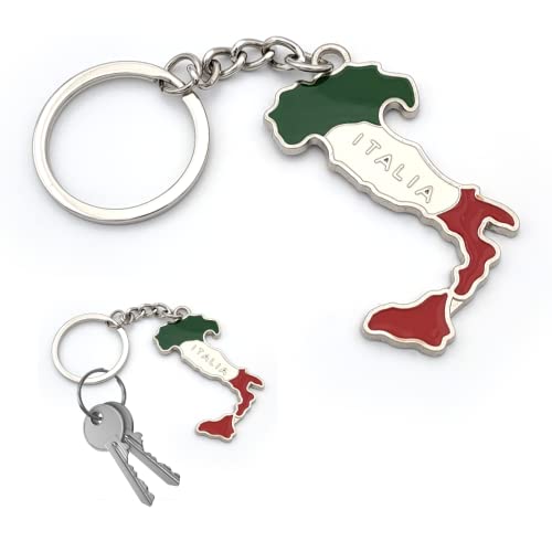 Schlüsselanhänger mit Schlüsselring, italienische Nationalflagge, aus Metall, Accessoire für Damen und Herren, Geschenkidee (Italien)