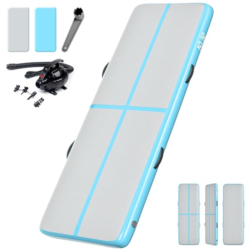NO. 32 Aufblasbare Gymnastikmatte mit elektrischer Pumpe, 3 m Luftgymnastik-Trommelbahn-Trainingsmatte für Zuhause/Übung/Fitness/Pilates/Yoga/Kampfsport/Fitnessstudio/Strand/Garten/Cheerleading