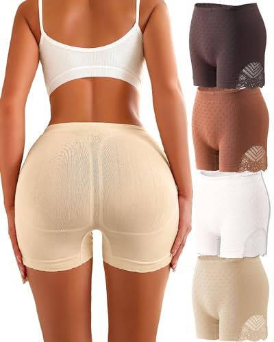 FINETOO 4er Pack Damen Boxershort Slips Push up Unterwäsche Weich Slip Sexy Panties Atmungsaktive Unterhosen Hipster Frauen Mehrpack S-XL