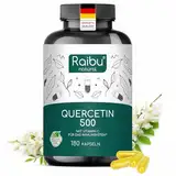 Quercetin Hochdosiert - 180 Kapseln - 500 mg Quercetin pro Kapsel - Vorrat für 6 Monate - Hochwertiger Rohstoff: Japanischer Schnurbaum - Ohne Zusätze & Vegan- Raibu