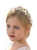 IYOU Haarschmuck mit Prinzessinnen-Blume, weiße Perlen, Kopfschmuck, floraler Kristall, Brautschmuck, Hochzeit, Haarschmuck für Blumenmädchen