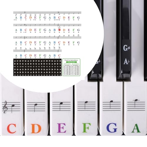 Klavier Keyboard Noten Aufkleber für 88/76/61/54/49/37 Tasten, Bunt Noten Aufkleber Klaviertasten Aufkleber, Wiederverwendbar Klavieraufkleber, für Kinder und Anfänger