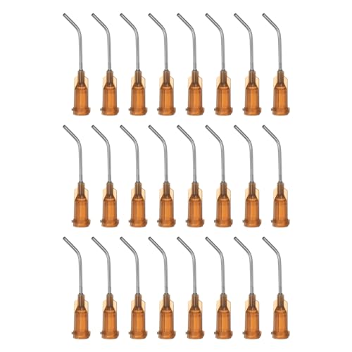 QUARKZMAN 24 Stück stumpfe Dosierspitzen 15 Gauge 1 Zoll Schraubanschluss gebogene Flussgestaltung gebogene Dosierspitzen mit Luer-Lock für Klebstoffdosierung, Orange