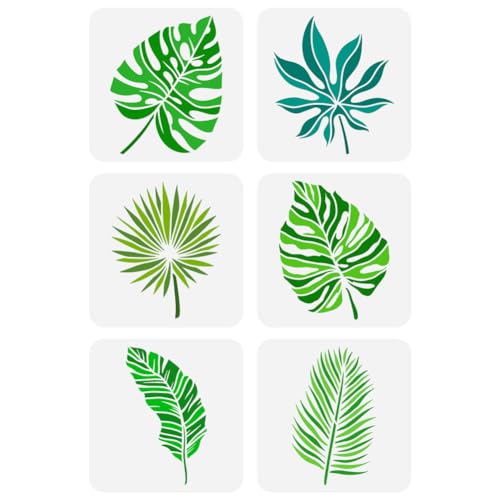 FINGERINSPIRE 6 Stück Tropische Blätter Malschablone 20x20 cm Monstera Ceriman Gummi Gras Palmblatt Sprühschablone PET Pflanzen Themen Sprühschablone Wiederverwendbare Blätter Muster Wandschablone