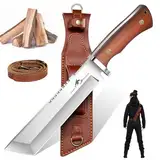 Purple Dragon Großes Messer zum Holzhacken, Machete Scharf Echt mit 7mm Klingenrücken, Tanto Messer mit Scheide, Outdoor Messer aus einem Stück CPM-T400V Stahl gefertigt, Geschenke für Männer