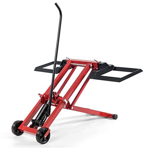 COSTWAY Aufsitzrasenmäher Hebebühne, höhenverstellbar | bis 225 kg | verstellbar, Rasentraktor Heber, Hebevorrichtung hydraulisch, Metall, Reinigungshilfe für Rasenmäher Motorrad Aufsitzmäher, Rot