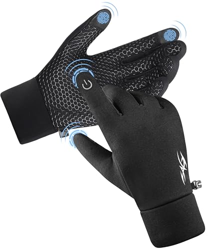 CAOZITOU Handschuhe Herren Damen Winter, Thermo Fahrradhandschuhe Touchscreen Anti-Rutsch, wasserdichte Winddicht Laufhandschuhe für Outdoor Sport (Schwarz, L)