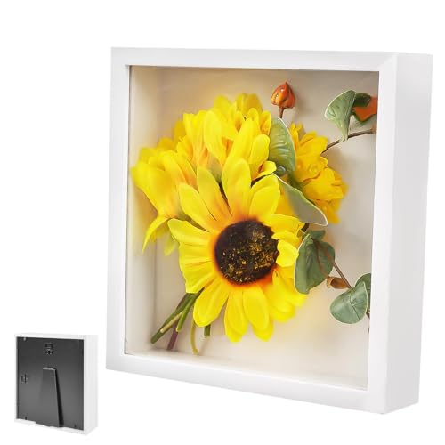 Bilderrahmen zum Befüllen, Tiefer Bilderrahmen zum Befüllen 10 x 15 cm, mit Transparente Acrylplatte, 3D Objektrahmen Tiefer 3cm, Bilderrahmen tief Holzobjekt Rahmen,für Blumen, Hochzeitsgeschenk,Weiß