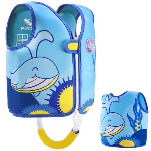 Pottwal Schwimmweste Kinder - Schwimmhilfe für 1-2 Jahre (11-15KG) - Hergestellt aus Neopren & EPE - mit Verstellbarem Schrittgurt - Blau