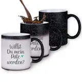 Zaubertasse "Willst Du mein Pate werden?" - Farbwechseltasse mit Glitzerpartikeln - Magic-Thermo-Effekt