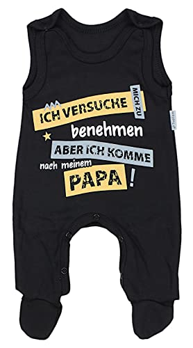 TupTam Unisex Baby Strampler mit Spruch I love Mum and Dad, Farbe: Ich versuche mich zu benehmen... / Schwarz, Größe: 62