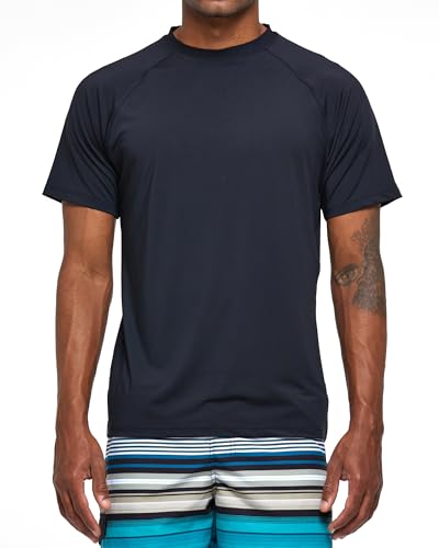 Arcweg Rashguard Herren Kurzarm Shirt UV Schutz T-Shirt Elastisch Schnelltrocknend Sun Shirt UPF 50 Tops Funktionsshirt Fitness Shirt Rash Vest zum Surf Laufen Angeln Wandern M-3XL Schwarz EU XL