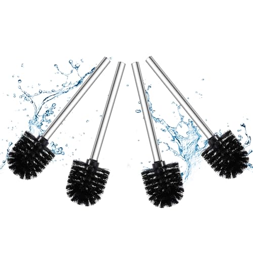 WC Bürsten Schwarz 4er Set, WC Bürsten mit 6,5 cm Durchmesser, Klobürste Schwarz,Toilettenbürste mit Edelstahlgriff, Abnehmbare Bürstenköpfe,Toilet Brush, Toilettenbürste Edelstahl Klobürste Ersatz