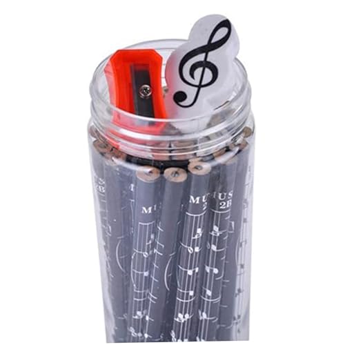Iewroyt Fun Bleistifte, 36 pcs 7 Zoll runde Musikstifte, süßer Bleistift mit Spitzer und Radiergummi, für Kinder, Schreiben, Musik themativer Geschenke