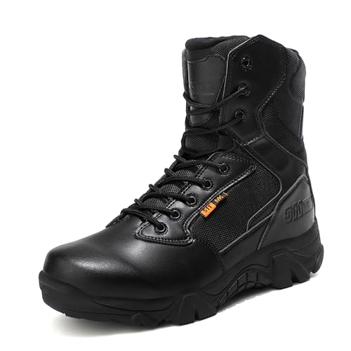 BLBK Herren Military Stiefel Leichtgewicht Waterproof Wüste Armee Combat Tactical Einsatzstiefel mit Reissverschluss Army Stiefel ​​Wandern Bergsteigen Offroad Angeln JagenSchwarz 42