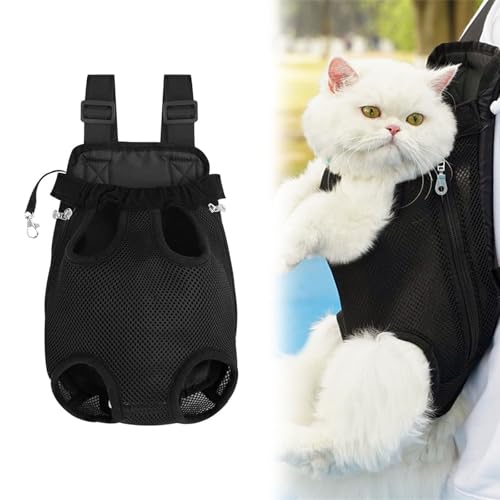 Generisch Furry Pawsy Cat Carrier, Cat Carrier Bag with Leg Holes, Pet Dog Front Chest Carriers Backpacks, Dog Cat Backpack Carrier for Hiking Cycling, Shoulder Straps Adjustable (M,Black)