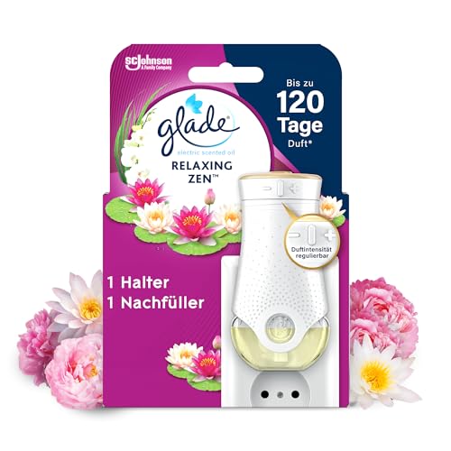 Glade electric scented oil Halter, elektrischer Raumduft Duftstecker mit Duftöl inkl. 1 Nachfüller, Relaxing Zen, 1 er Pack, (1x20 ml)