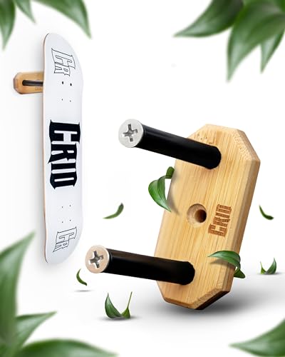 CRID Skateboard Wandhalterung für Decks mit schwebe Effekt - Bambus - Universal Halterung für jedes Skateboard Deck - Aluminium Stand Offs - Inkl. gratis Montagekit- Modernes Design - Deutsche Marke