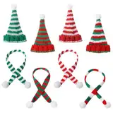 GEEHUA 8 Stück Mini Weihnachtsmütze und Mini Schal, Weihnachts Mini Strick Puppen Mütze Schal zum Basteln kleine Weihnachtsmann Strickmütze Schneemann Schal für DIY Basteln kleine Weinflasche Elfe