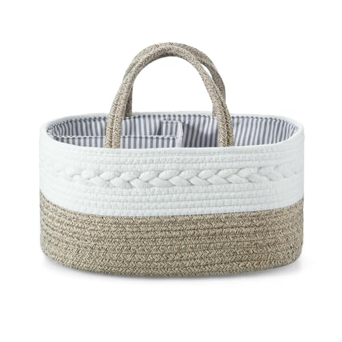 PandaEar Wickelkorb Organizer, Wickelorganizer, Windel Organizer Baby Korb, Windel Caddy, Tragbarer Aufbewahrungskorb Baby, Baumwollseil Windeltasche Organizer Wickelcaddy, Braun