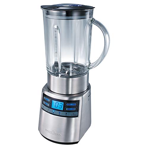 ProfiCook PC-UM 1006 Universalmixer, elektronische Geschwindigkeitsregelung mit Ice-Crush-Funktion, abnehmbarer Glas-Mixbehälter mit Skala, LCD-Display (blau beleuchtet), Edelstahlgehäuse