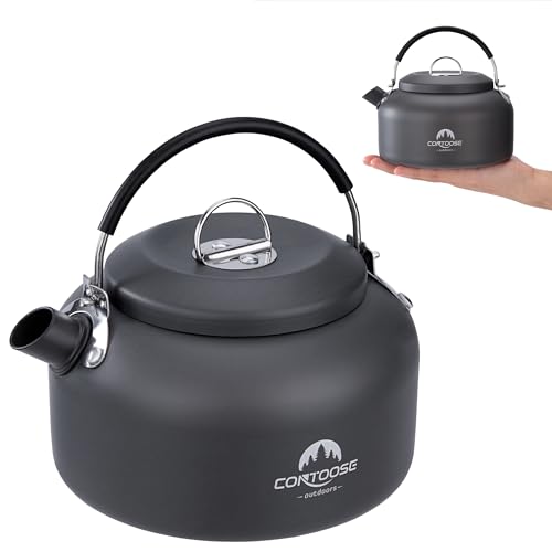 Camping Wasserkocher 0.8L Ultraleichter Aluminium Teekessel Tragbar Kessel Kaffeekanne Kochkesssel mit Tragetasche für Outdoor Picknick Wandern (Grau)