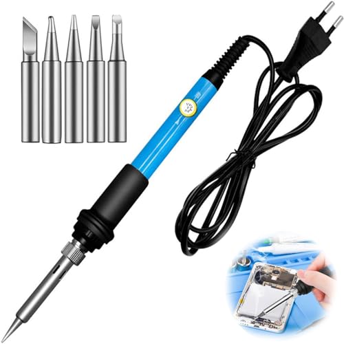 Lötkolben,Lötkolben Set,60W Lötkolben,60W Lötkolben mit Einstellbarer Temperatur mit 5 Lötspitzen,Soldering Iron for Elektronik,Schmuck,Haushaltsgeräte