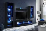 Komodee Wohnwand Wohnzimmerset Tivoli Medio, Schwarz/Schwarz, Breite 245cm x Höhe 159cm x Tiefe 35cm, LED Blau, für Wohnzimmer, Schlafzimmer