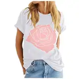 Kobilee Oberteile Damen - Rundhalsausschnitt Schwarzes Weißes T Shirt Basic Locker T-Shirt Schickes Rosen Drucken Tshirt Grünes Batik Kostüm Sexy Sport Oberteile Sommer