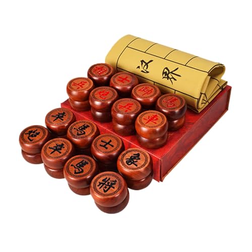 Chinesisches Xiangqi for 2 Spieler, Strategiespiel, tragbares chinesisches Schach-Reisebrettspielset mit Lederschachbrett(Red rosewood)