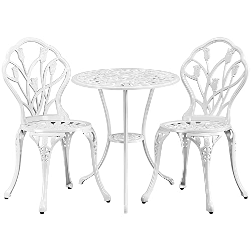 Yaheetech 3tlg Bistro-Set Balkonset Gartenset Essgruppe Sitzgruppe Gartentisch mit 2 Stühlen, Weiß