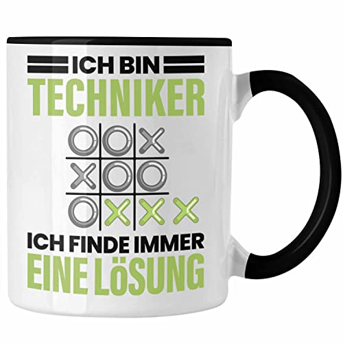 Trendation - Techniker Tasse Geschenk Männer Spruch Ich Finde Immer Eine Lösung Geschenkidee für Auto Techniker (Schwarz)