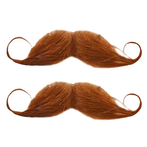 2 Stück Schnurrbart zum Ankleben,Braun Fake Mustache,Funny 80er Braun Oberlippenbart Cosplay Kostüm,Fake Bart,Falscher Bärte,Bärte zum Ankleben,Man Klebebart,für Cosplay-Kostüme Party