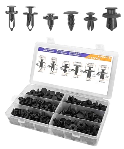 Flaconi 190PCS Clips Auto,Karosserie Clips,Türverkleidung Clips,Auto Befestigungsclips,Kunststoffnieten,Auto Verkleidung Clips,Auto Befestigung Clips,Universal Kunststoff Clipsatz für Automobile