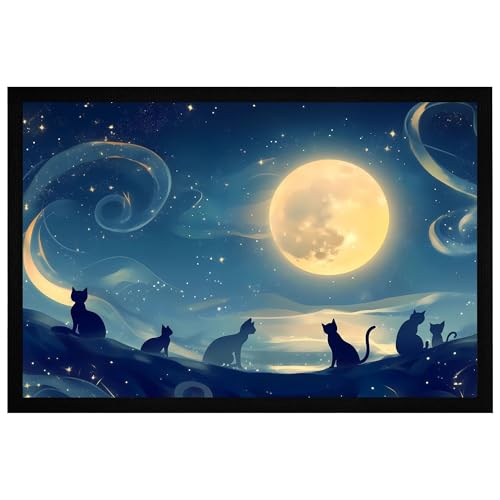 Fußmatte mit Katzen unter dem Sternenhimmel, Silhouetten im Mondlicht, rutschfest & Langlebig, Schmutzfänger für Eingangsbereich, 40 x 60 cm, Magisches Design für Katzenliebhaber