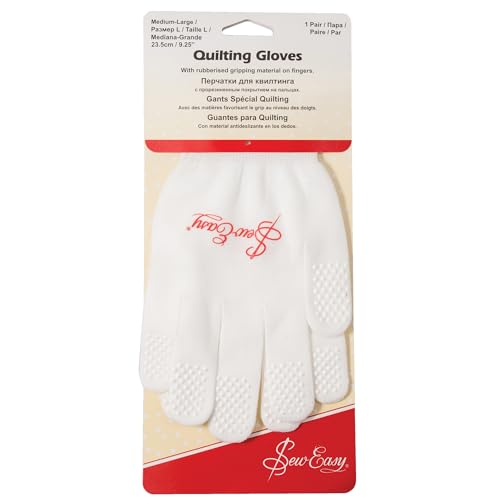 Sew Easy Quilt-Handschuhe, Größe M bis L, 23,5 cm, gummierter Griff, reduzierte Handbelastung, schlanke, elastische Passform, Schutz vor Nadeln und Nadeln zum Quilten, Nähen, Schneidern